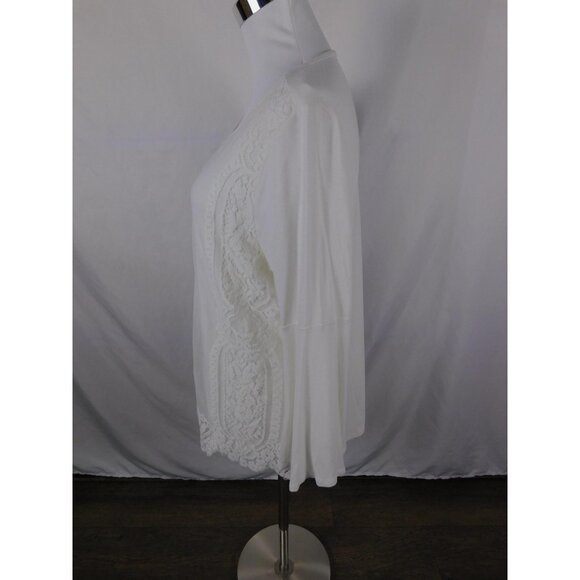 Chico's Shirt Womens 1 Medium White Lace Front Boho Tunic 3/4 Bell Sleeve Knit - Picture 5 of 12
